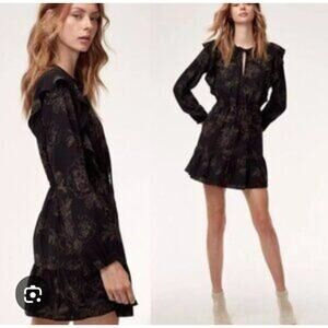 Aritzia Wilfred Mini Dress Womens Small Marvelle Black Gold Floral Long Sleeve